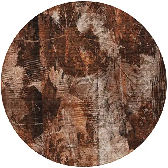 Orange Round Floral Washable Non Skid Indoor Outdoor Area Rug Photo 4