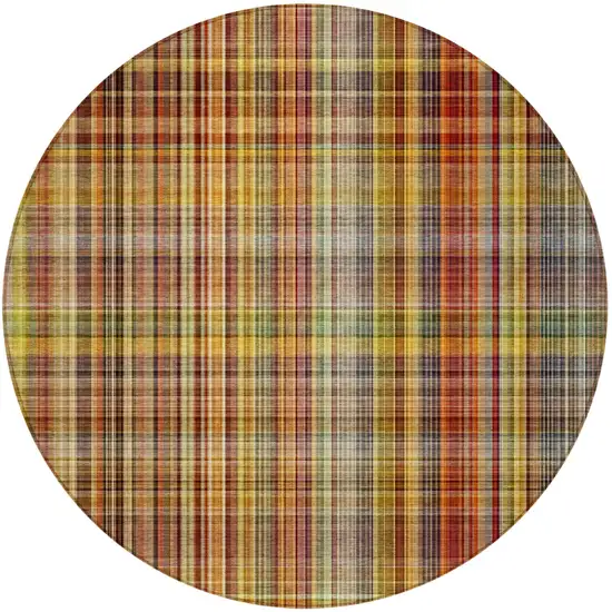 Orange Round Plaid Washable Non Skid Indoor Outdoor Area Rug Photo 5