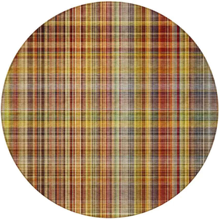 Orange Round Plaid Washable Non Skid Indoor Outdoor Area Rug Photo 5