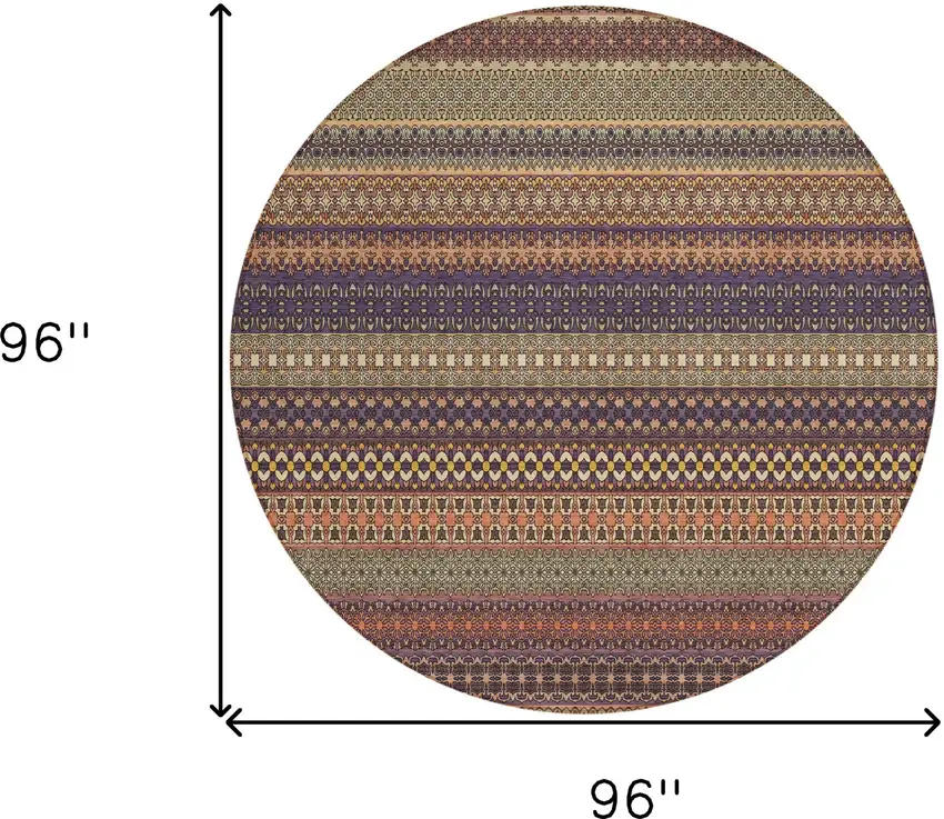 Orange Round Striped Washable Non Skid Indoor Outdoor Area Rug Photo 3