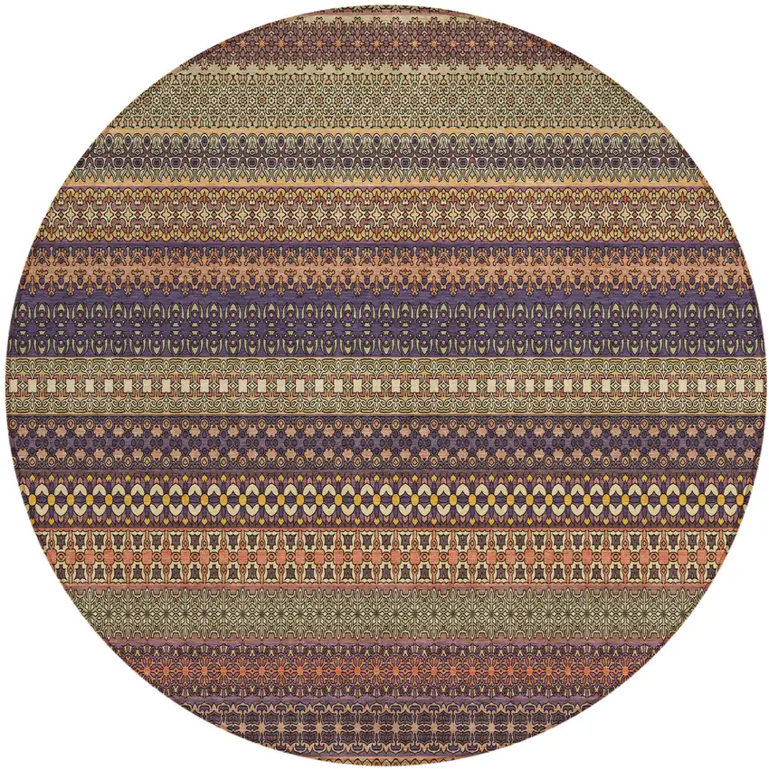 Orange Round Striped Washable Non Skid Indoor Outdoor Area Rug Photo 2