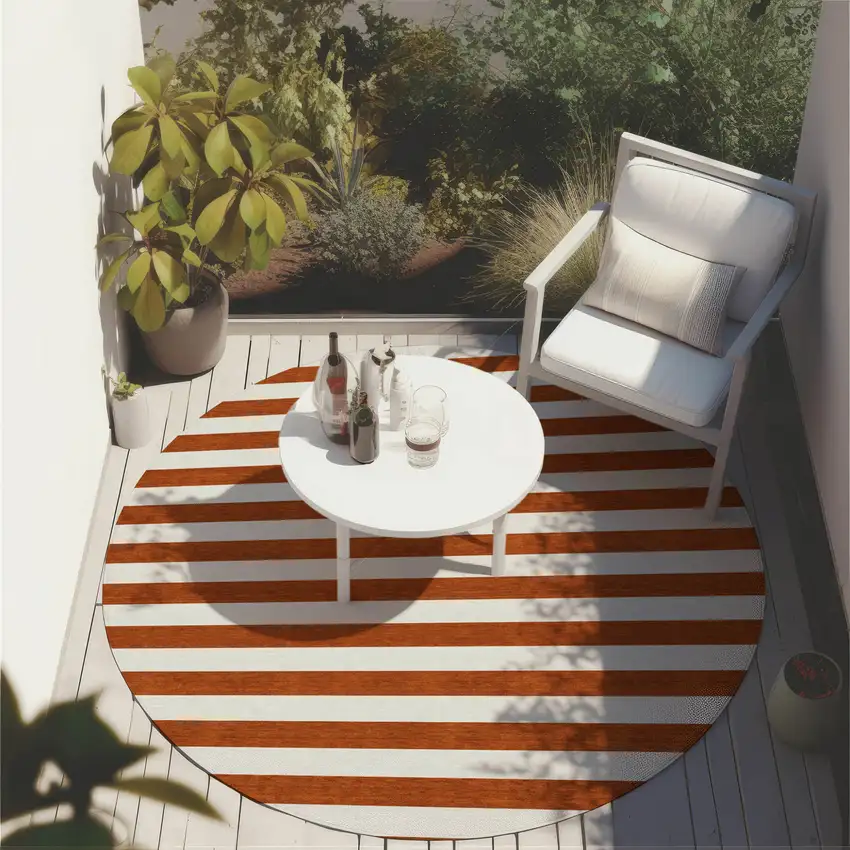 Orange Round Striped Washable Non Skid Indoor Outdoor Area Rug Photo 8