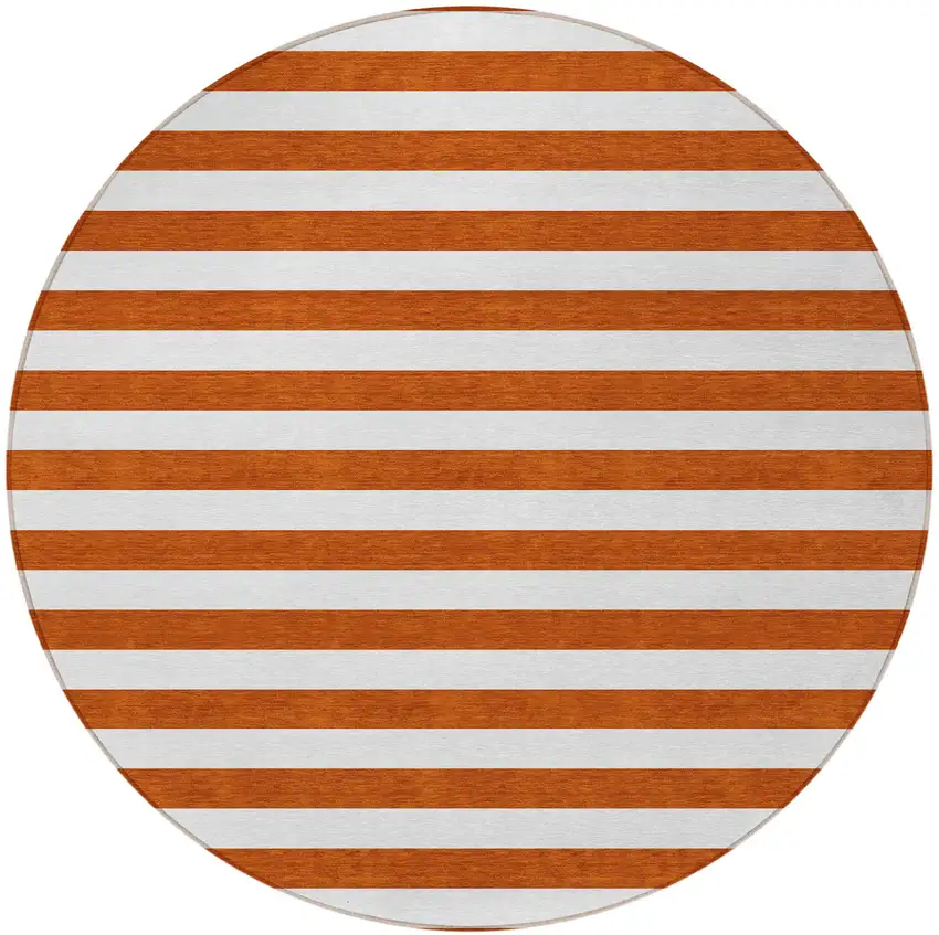 Orange Round Striped Washable Non Skid Indoor Outdoor Area Rug Photo 5