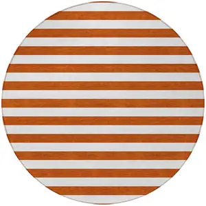 Photo of 8' Round Orange Round Striped Washable Non Skid Indoor Outdoor Area Rug