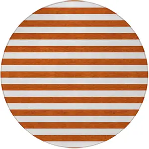 Photo of 8' Round Orange Round Striped Washable Non Skid Indoor Outdoor Area Rug