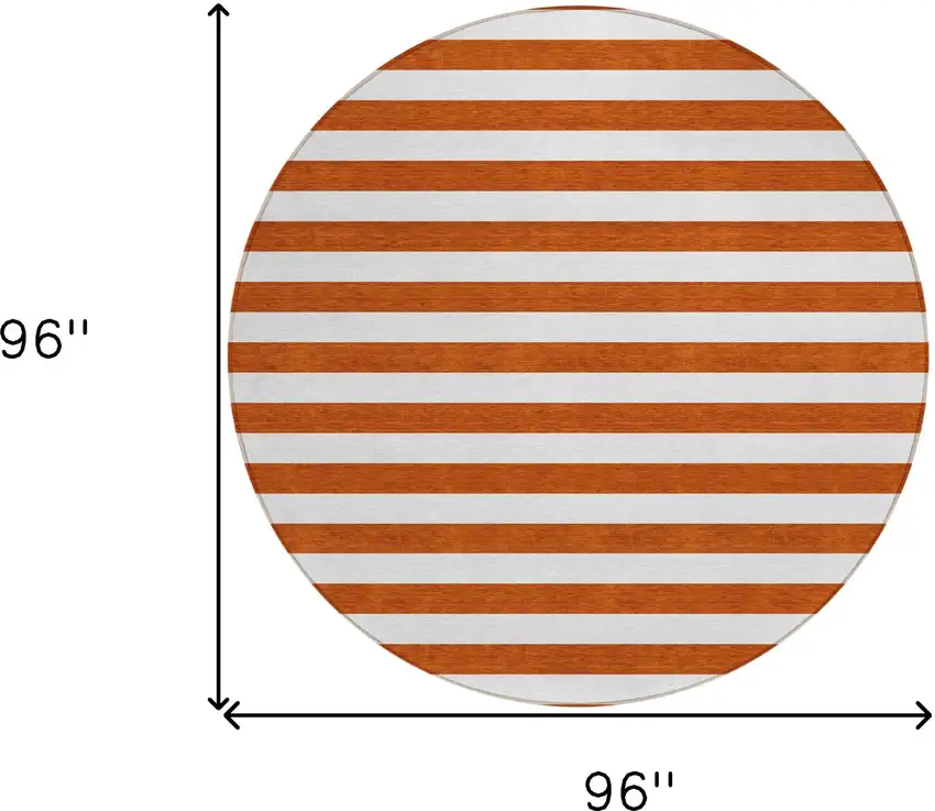 Orange Round Striped Washable Non Skid Indoor Outdoor Area Rug Photo 3