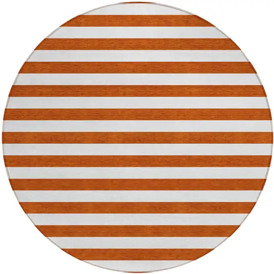 Orange Round Striped Washable Non Skid Indoor Outdoor Area Rug Photo 2