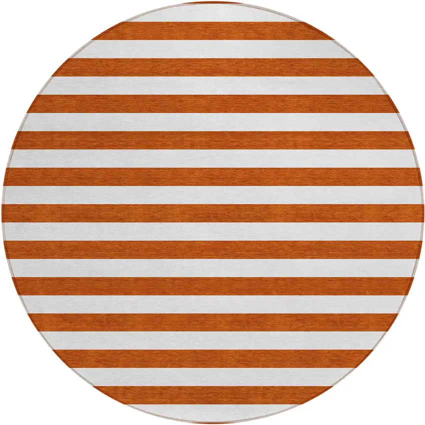 Orange Round Striped Washable Non Skid Indoor Outdoor Area Rug Photo 2