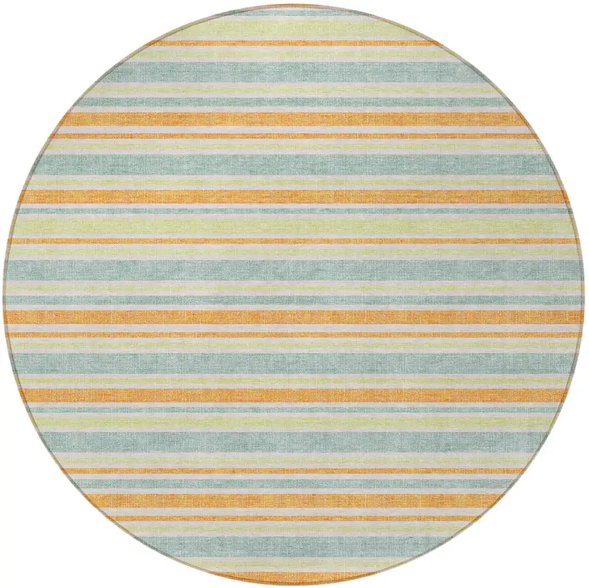 8' Round Orange Round Striped Washable Non Skid Indoor Outdoor Area Rug Photo 5