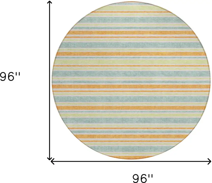 8' Round Orange Round Striped Washable Non Skid Indoor Outdoor Area Rug Photo 3