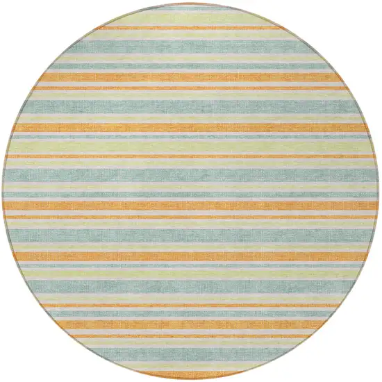 Orange Round Striped Washable Non Skid Indoor Outdoor Area Rug Photo 4