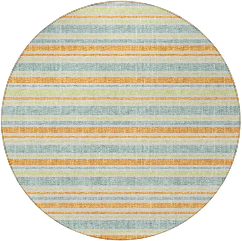 Orange Round Striped Washable Non Skid Indoor Outdoor Area Rug Photo 4
