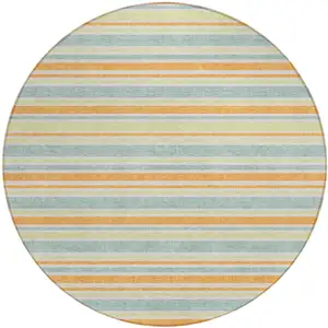 Photo of 8' Round Orange Round Striped Washable Non Skid Indoor Outdoor Area Rug