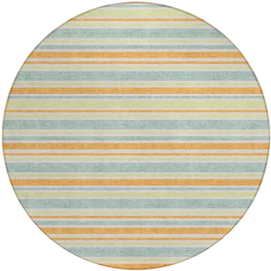8' Round Orange Round Striped Washable Non Skid Indoor Outdoor Area Rug Photo 2