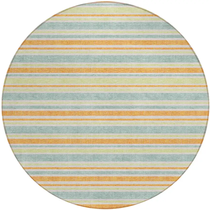 8' Round Orange Round Striped Washable Non Skid Indoor Outdoor Area Rug Photo 2
