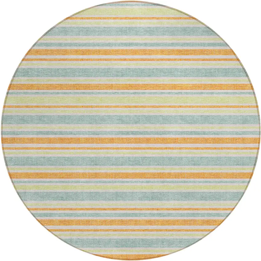 8' Round Orange Round Striped Washable Non Skid Indoor Outdoor Area Rug Photo 2