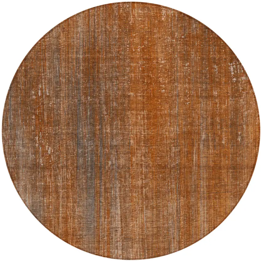 Orange Round Striped Washable Non Skid Indoor Outdoor Area Rug Photo 2