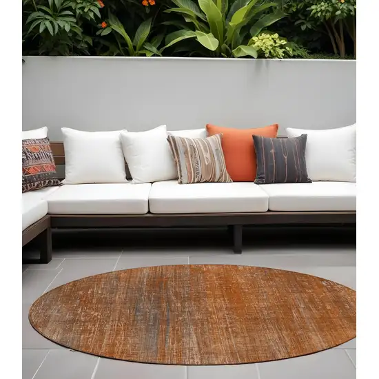 Orange Round Striped Washable Non Skid Indoor Outdoor Area Rug Photo 1