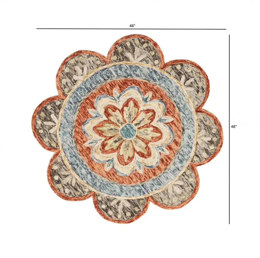 4' Round Orange Scalloped Edge Area Rug Photo 6