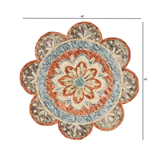 4' Round Orange Scalloped Edge Area Rug Photo 6