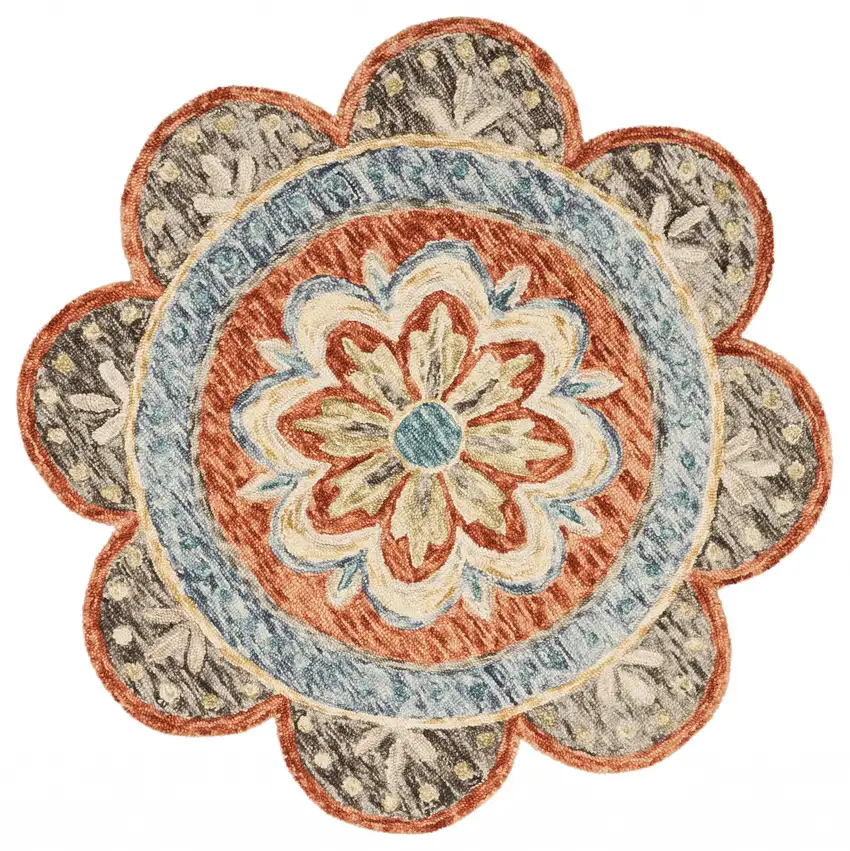 4' Round Orange Scalloped Edge Area Rug Photo 1