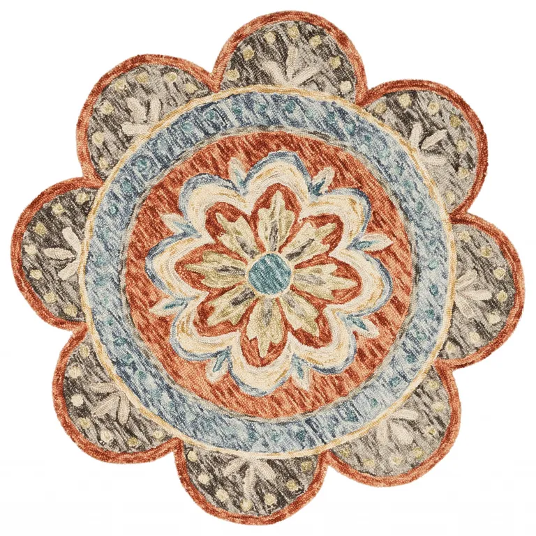 4' Round Orange Scalloped Edge Area Rug Photo 1