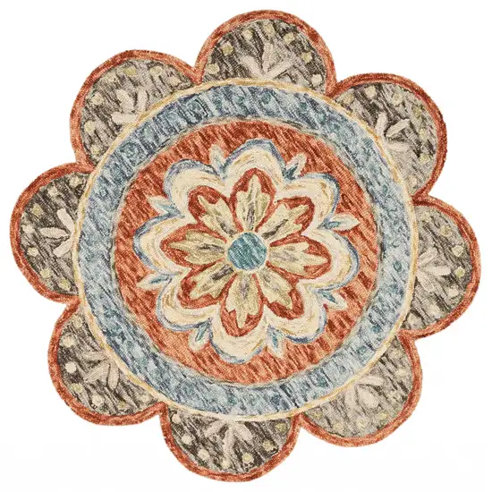 4' Round Orange Scalloped Edge Area Rug Photo 1