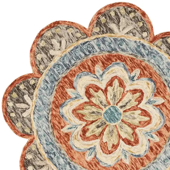 6' Round Orange Scalloped Edge Area Rug Photo 9