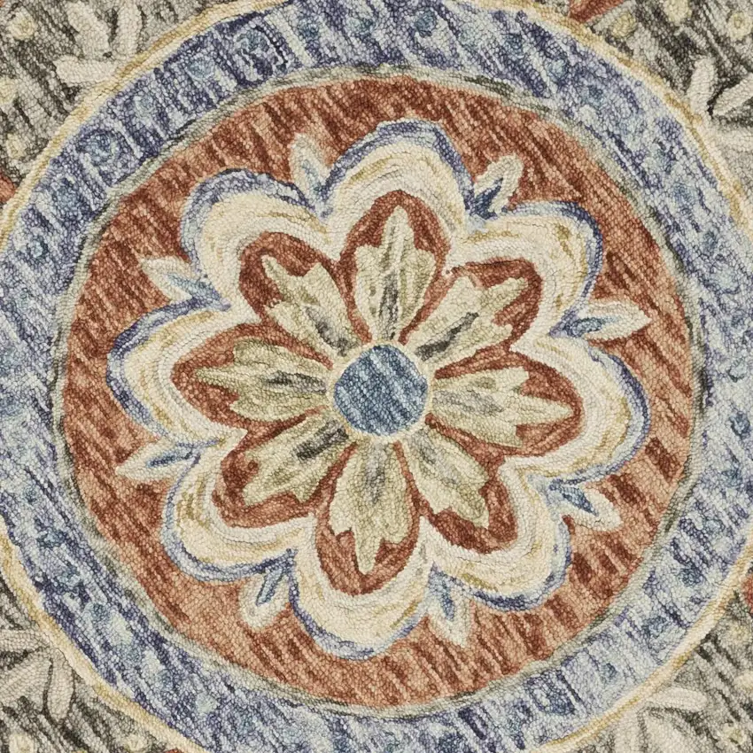 6' Orange And Red Wool Floral Hand Tufted Round Rug Photo 9