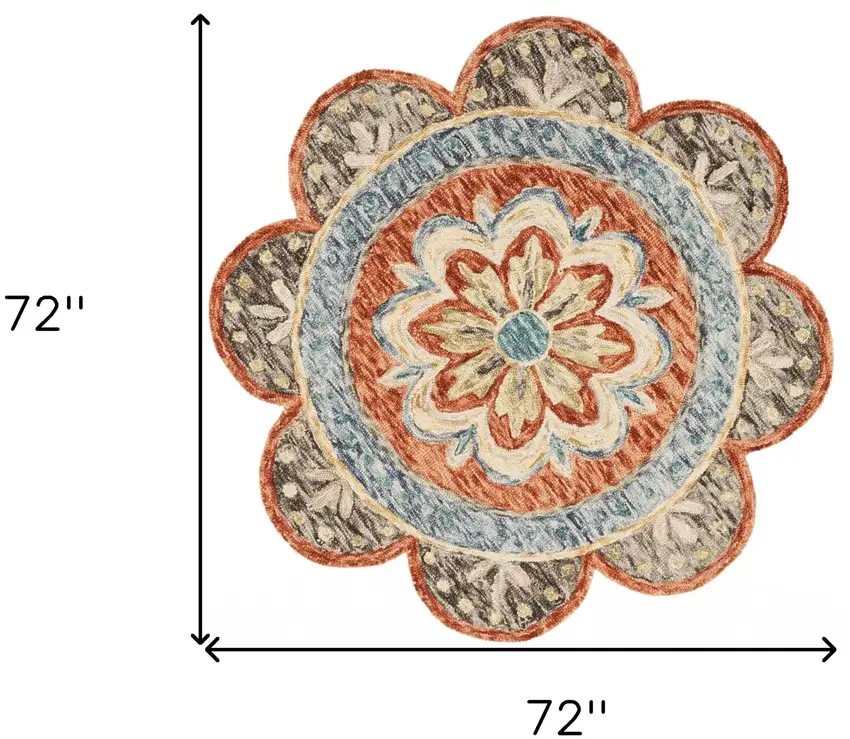 6' Round Orange Scalloped Edge Area Rug Photo 11