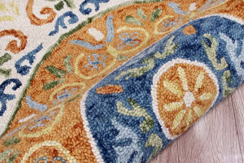 4' Round Orange Traditional Medallion Area Rug Photo 7