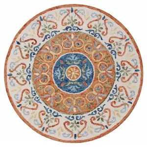 Photo of 4' Round Orange Traditional Medallion Area Rug