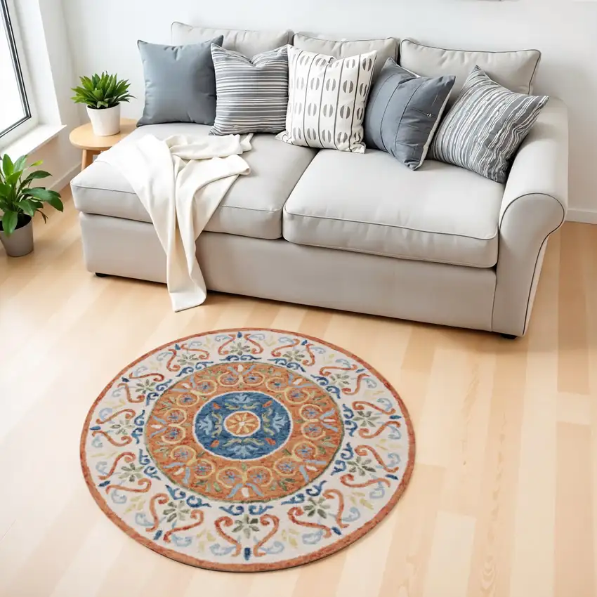 Orange Traditional Medallion Area Rug Photo 2