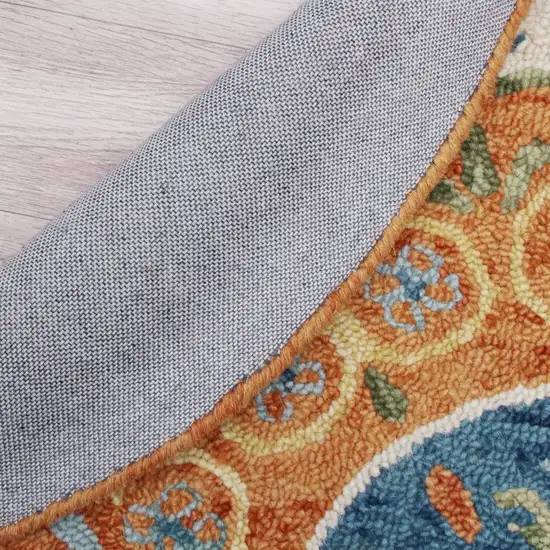 4' Round Orange Traditional Medallion Area Rug Photo 6