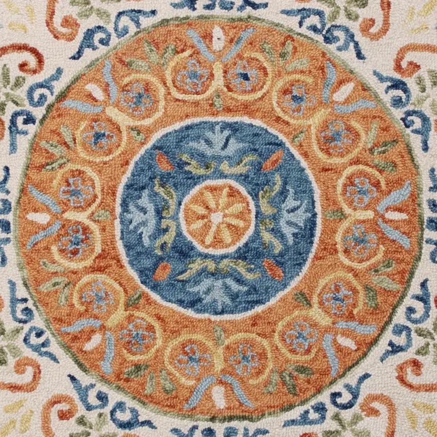 6' Round Orange Traditional Medallion Area Rug Photo 2