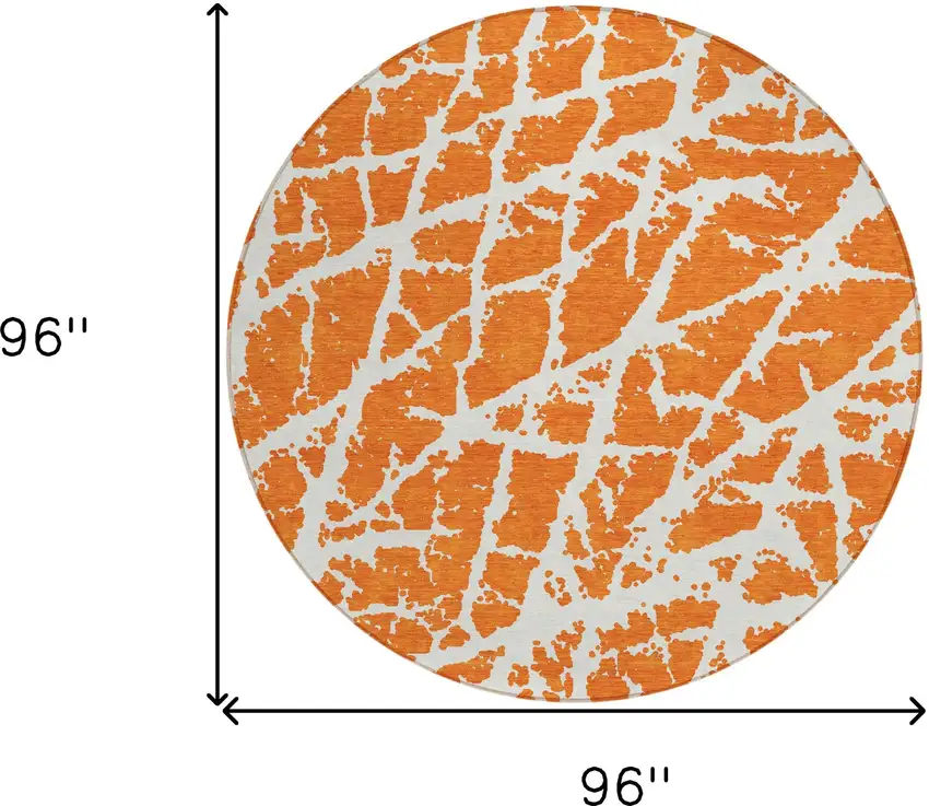 Orange and White Round Abstract Washable Non Skid Indoor Outdoor Area Rug Photo 3