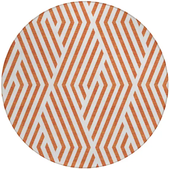 Orange and White Round Geometric Washable Non Skid Indoor Outdoor Area Rug Photo 2