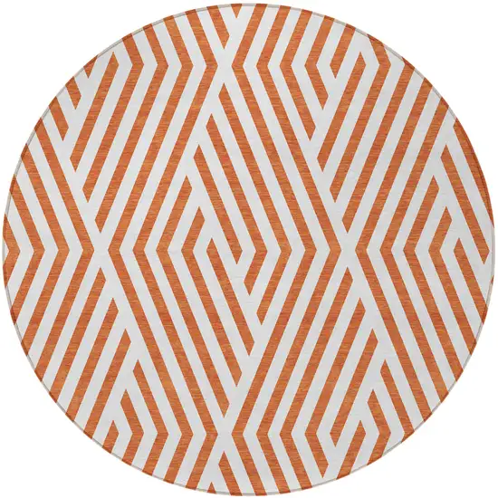 Orange and White Round Geometric Washable Non Skid Indoor Outdoor Area Rug Photo 5