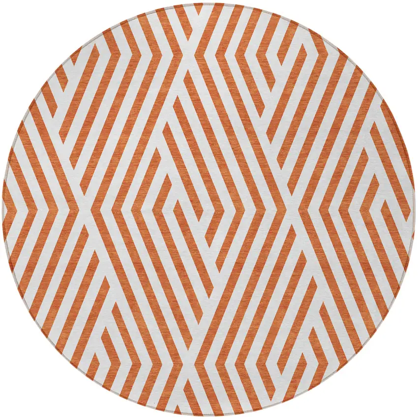 Orange and White Round Geometric Washable Non Skid Indoor Outdoor Area Rug Photo 5