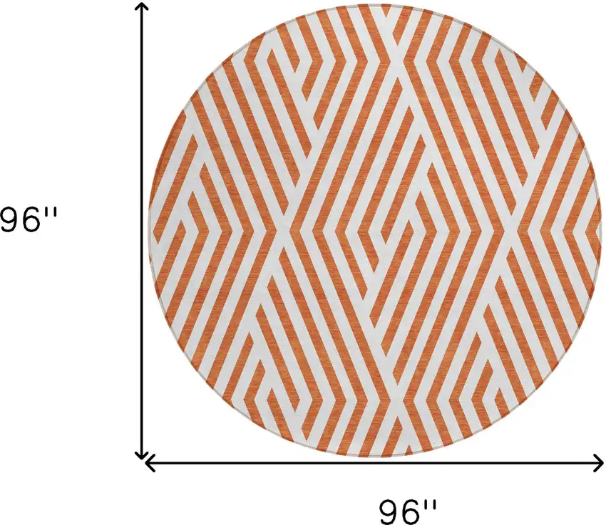 8' Round Orange and White Round Geometric Washable Non Skid Indoor Outdoor Area Rug Photo 3