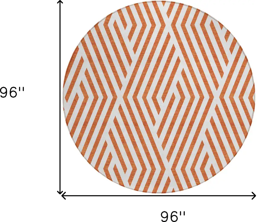 8' Round Orange and White Round Geometric Washable Non Skid Indoor Outdoor Area Rug Photo 3