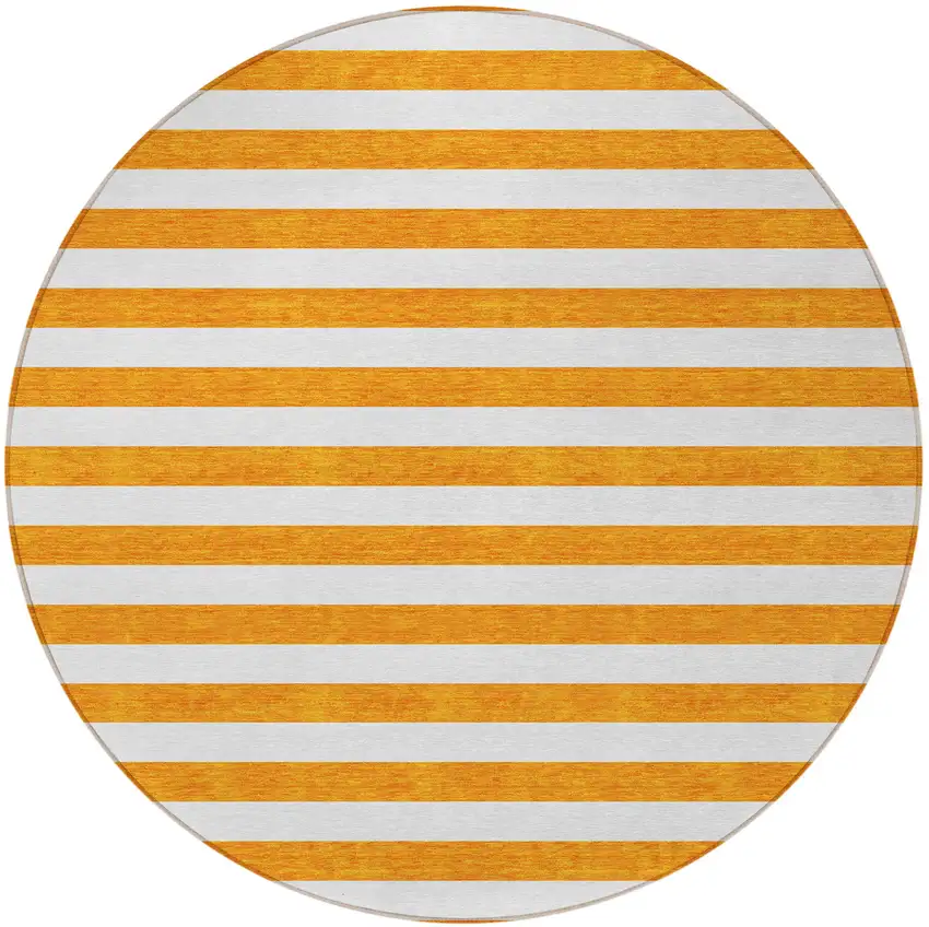 Orange and White Round Striped Washable Non Skid Indoor Outdoor Area Rug Photo 4