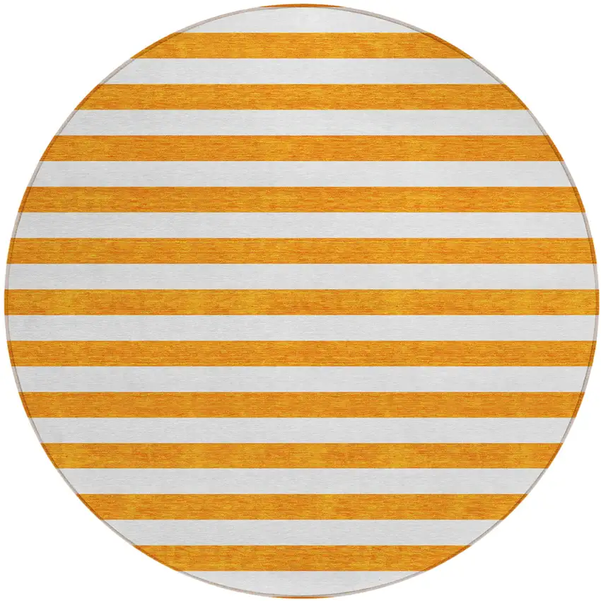8' Round Orange and White Round Striped Washable Non Skid Indoor Outdoor Area Rug Photo 2