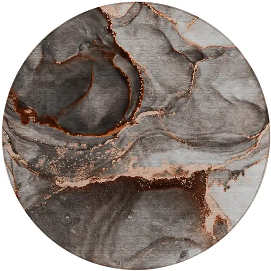 8' Round Peach Round Abstract Washable Non Skid Indoor Outdoor Area Rug Photo 2