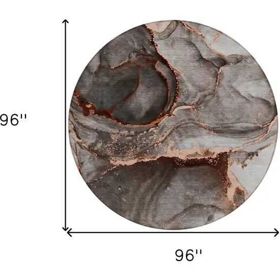 Peach Round Abstract Washable Non Skid Indoor Outdoor Area Rug Photo 3