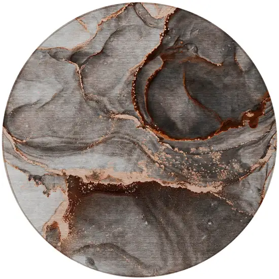 Peach Round Abstract Washable Non Skid Indoor Outdoor Area Rug Photo 4