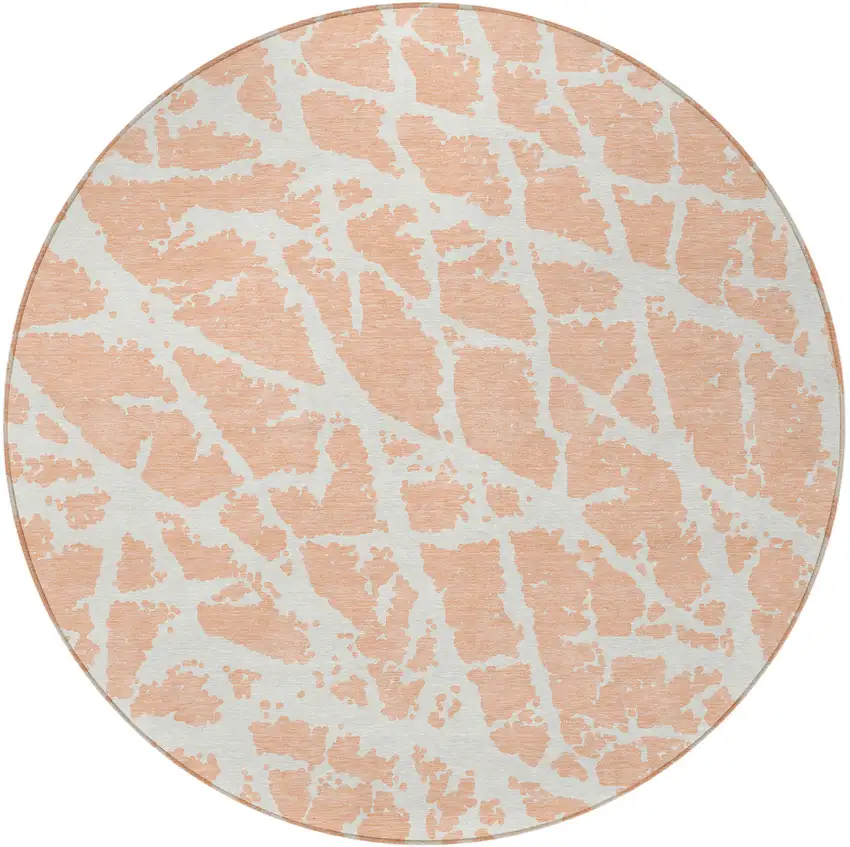 8' Round Peach and Ivory Round Abstract Washable Non Skid Indoor Outdoor Area Rug Photo 4