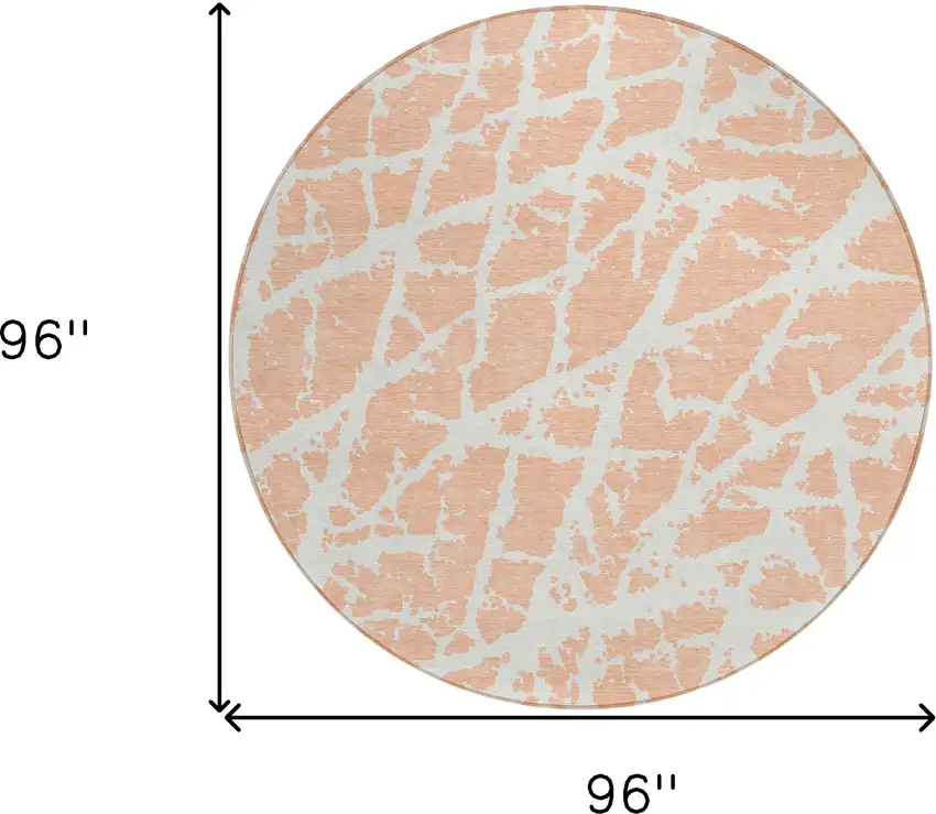 8' Round Peach and Ivory Round Abstract Washable Non Skid Indoor Outdoor Area Rug Photo 3
