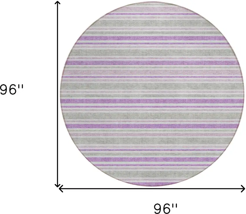Purple Gray and White Round Striped Washable Non Skid Indoor Outdoor Area Rug Photo 3