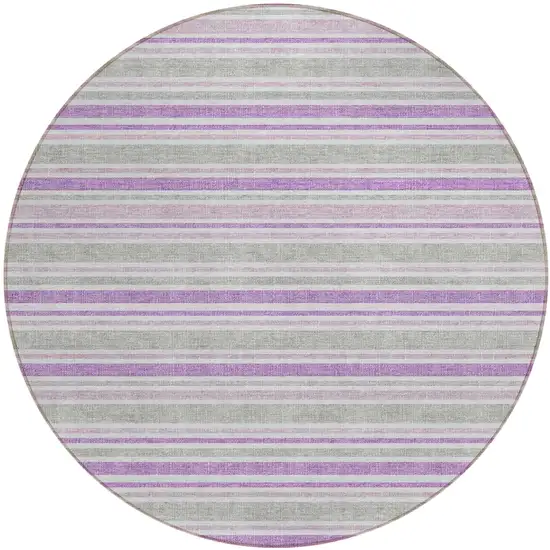 8' Round Pearl Round Striped Washable Non Skid Indoor Outdoor Area Rug Photo 1